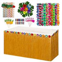 Party Hawaiian tassel table skirt paper straw turtle back leaf hibiscus flower 10PCS wreath combination set Lightinthebox