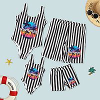 Family Look Swimsuit Striped Leaf Letter Daily Print Black Sleeveless Vacation Matching Outfits Lightinthebox - thumbnail