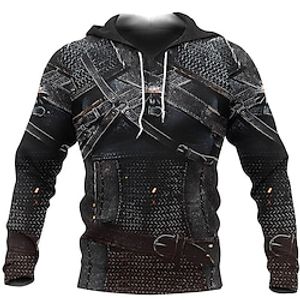 Men's Pullover Hoodie Sweatshirt Black Hooded Graphic Armor Lace up Casual Daily Holiday 3D Print Sportswear Casual Big and Tall Spring   Fall Clothing Apparel Hoodies Sweatshirts  Long Sleeve miniinthebox
