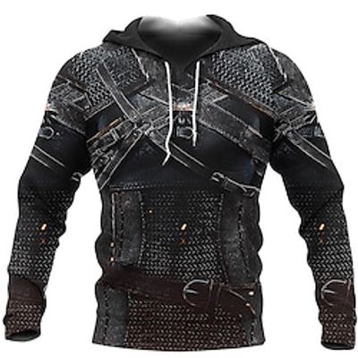 Men's Pullover Hoodie Sweatshirt Black Hooded Graphic Armor Lace up Casual Daily Holiday 3D Print Sportswear Casual Big and Tall Spring   Fall Clothing Apparel Hoodies Sweatshirts  Long Sleeve miniinthebox
