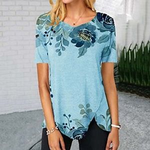 Women's T shirt Tee Green Blue Yellow Floral Butterfly Print Short Sleeve Casual Weekend Basic Round Neck Regular Floral Butterfly Painting S  3D Print Lightinthebox