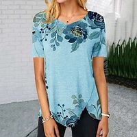 Women's T shirt Tee Green Blue Yellow Floral Butterfly Print Short Sleeve Casual Weekend Basic Round Neck Regular Floral Butterfly Painting S  3D Print Lightinthebox - thumbnail