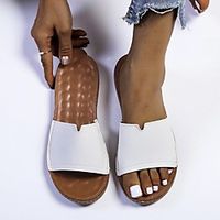 Women's Sandals Flat Heel Round Toe PU Solid Colored Dark Brown Pink White miniinthebox - thumbnail