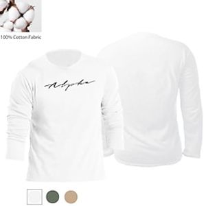 Men's T shirt Tee Letter Crew Neck Army Green White Print Street Holiday Long Sleeve Print Clothing Apparel Casual Comfortable Lightinthebox