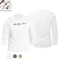 Men's T shirt Tee Letter Crew Neck Army Green White Print Street Holiday Long Sleeve Print Clothing Apparel Casual Comfortable Lightinthebox - thumbnail