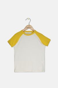 Kids Girls Short Sleeve Plain Top  White/Yellow