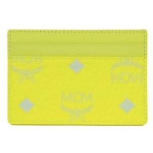 MCM Spectrum Diamond Mini Neon Yellow Visetos Leather Card Case Holder Wallet - 76241