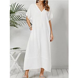 Women's Swing Dress Midi Dress White Short Sleeve Solid Color Spring Summer Casual / Daily 2021 S M L XL XXL / Cotton / Cotton miniinthebox