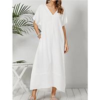 Women's Swing Dress Midi Dress White Short Sleeve Solid Color Spring Summer Casual / Daily 2021 S M L XL XXL / Cotton / Cotton miniinthebox - thumbnail