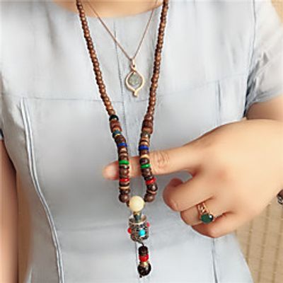 Women's Pendant Necklace Beaded Necklace Retro Friends Precious Lucky Luxury Unique Design Ethnic Vintage Wooden Resin Alloy Brown 80 cm Necklace Jewelry 1pc For Street Gift Prom Birthday Party miniinthebox