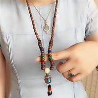Women's Pendant Necklace Beaded Necklace Retro Friends Precious Lucky Luxury Unique Design Ethnic Vintage Wooden Resin Alloy Brown 80 cm Necklace Jewelry 1pc For Street Gift Prom Birthday Party miniinthebox - thumbnail