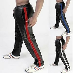 Men's Trousers Faux Leather Pants Casual Pants Pocket Elastic Waist Straight Leg Stripe Waterproof Full Length Daily Holiday Going out Faux Leather Stylish Classic White Red miniinthebox