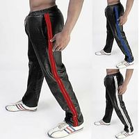 Men's Trousers Faux Leather Pants Casual Pants Pocket Elastic Waist Straight Leg Stripe Waterproof Full Length Daily Holiday Going out Faux Leather Stylish Classic White Red miniinthebox - thumbnail