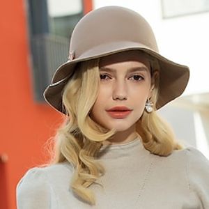 Hats 100% Wool Bucket Hat Fedora Hat Wedding Holiday Elegant Wedding With Metal Chain Butterfly Headpiece Headwear Lightinthebox