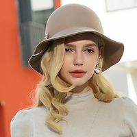 Hats 100% Wool Bucket Hat Fedora Hat Wedding Holiday Elegant Wedding With Metal Chain Butterfly Headpiece Headwear Lightinthebox - thumbnail