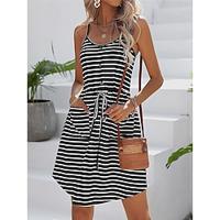 Women's Casual Dress T Shirt Dress Tee Dress Drawstring Print Spaghetti Strap Mini Dress Stylish Daily Date Sleeveless Summer Lightinthebox