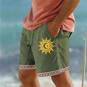 Men's Shorts Summer Shorts Beach Shorts Print Drawstring Elastic Waist Sun Comfort Breathable Short Outdoor Holiday Going out Cotton Blend Hawaiian Ethnic Style White Army Green Lightinthebox