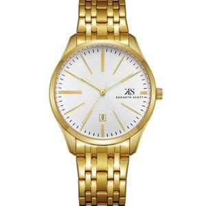Kenneth Scott Men's Quartz Movement Watch, Analog Display and Stainless Steel Strap - K22015-GBGW, Gold