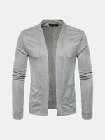 Mens Solid Long-sleeved Knit Cardigan