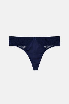 Womens Smooth Lace Thong  Bright Blue