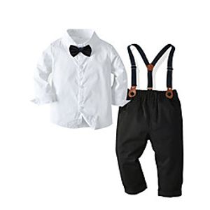 Kids Toddler Boys' Shirt  Pants Clothing Set 3 Pieces Long Sleeve White Blue Solid Colored Tie Knot Birthday Party Party  Evening Basic Streetwear Regular 3-8 Years miniinthebox