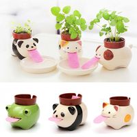 DIY Mini Ceramic Animal Tougue Self-watering Potted Plant Home Office Desktop Decor - thumbnail