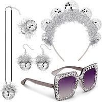 70S Disco Accessories Women's Disco Set Single Party Mirror Disco Ball Earrings Headband Lightinthebox - thumbnail