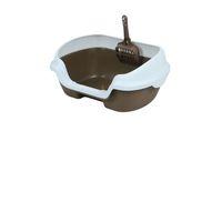 Pets Club Semi-Enclosed Litter Box Anti Flashing Cat Sand Basin With Scoop - Size 40X30X11.5CM - Coffe Color