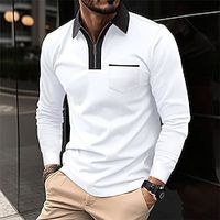 Men's Quarter Zip Polo Golf Shirt Daily Holiday Quarter Zip Long Sleeve Fashion Modern Color Block Patchwork Pocket Spring   Fall Regular Fit Black White Red Navy Blue Light Sky Blue Apricot Quarter Lightinthebox