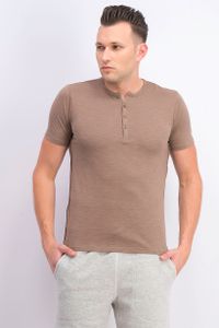Mens Short Sleeve Henley Tee  Taupe