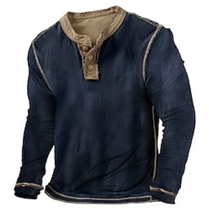Men's T shirt Tee Henley Shirt Tee Top Long Sleeve Shirt Raglan Sleeve Henley Street Vacation Long Sleeve Patchwork Clothing Apparel Fashion Designer Basic Lightinthebox