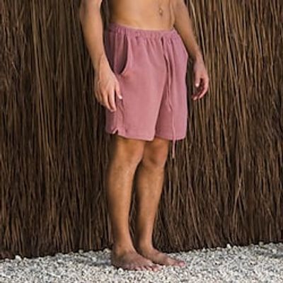 Men's Chic  Modern Casual Straight Shorts Drawstring Elastic Waist Short Pants Daily Beach Micro-elastic Solid Color Comfort Breathable Mid Waist Pink L XL XXL 3XL Lightinthebox