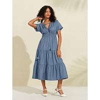 Denim V Neck Casual Dress Lightinthebox - thumbnail