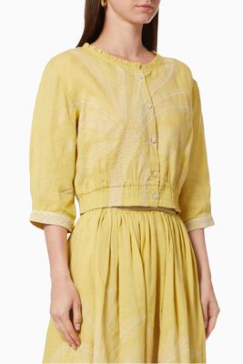 Rosei Palm Crop Top in Linen Rosei Palm Crop Top in Linen