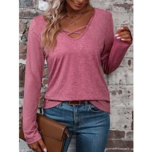 Women's T shirt Tee Plain Black Yellow Pink Short Sleeve Casual Fashion V Neck Regular Fit Summer Lightinthebox