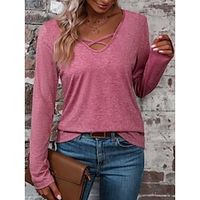 Women's T shirt Tee Plain Black Yellow Pink Short Sleeve Casual Fashion V Neck Regular Fit Summer Lightinthebox - thumbnail