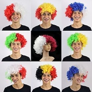 World Cup Qatar 2022 Flag Wig Yaki Afro Curly Bob Wig Medium Length Brown Synthetic Hair Man Woman Kids Cute Cosplay Brazil Argentina Germany Italy France miniinthebox