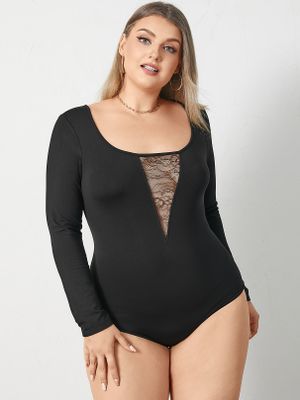YOINS Plus Size Scoop Neck Lace Long Sleeves Bodysuit YOINS Plus Size Scoop Neck Lace Long Sleeves Bodysuit