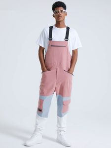 Men Fashion Color Block Patchwork Bib Suspender Overalls Jumpsuit