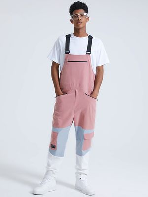 Men Fashion Color Block Patchwork Bib Suspender Overalls Jumpsuit