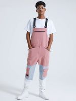 Men Fashion Color Block Patchwork Bib Suspender Overalls Jumpsuit - thumbnail