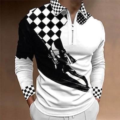 Men's Polo Shirt Golf Shirt Plaid Graphic Prints Turndown Black 3D Print Outdoor Street Long Sleeve Zipper Print Clothing Apparel Sports Fashion Streetwear Designer Lightinthebox