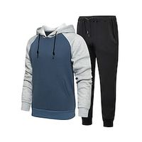 Men's Tracksuit Sweatsuit Jogging Suits Black Blue Yellow Army Green Orange Hooded Color Block Drawstring 2 Piece Sports  Outdoor Daily Sports Basic Casual Big and Tall Fall Spring Clothing Apparel Lightinthebox - thumbnail