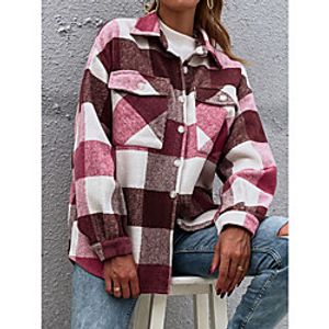Litb Basic Women's WoJacket Daily Work Fall Winter Regular Coat Slim Warm Casual Jacket Long Sleeve Plaid Check Patchwork Lightinthebox
