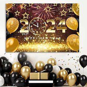 Wall Art Canvas Happy New Year 2024 Prints and Posters Pictures Decorative Fabric Painting For Living Room Pictures No Frame miniinthebox