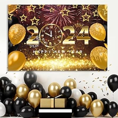 Wall Art Canvas Happy New Year 2024 Prints and Posters Pictures Decorative Fabric Painting For Living Room Pictures No Frame miniinthebox