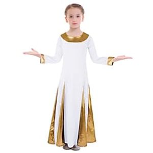 Ballroom Dance Kids' Dancewear Dance Costumes Dress Metallic Girls' Performance Long Sleeve Milk Fiber Liturgical Praise Dance Dress Lightinthebox