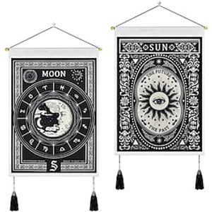 Pack of 2 Tarot Divination Woven Bohemian Wall Tapestry Zodiac Art Decor Blanket Curtain Hanging Home Bedroom Living Room Decoration Nordic Cotton Linen Tassel Moon Stars Sun 14 x 20 miniinthebox