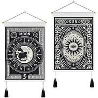 Pack of 2 Tarot Divination Woven Bohemian Wall Tapestry Zodiac Art Decor Blanket Curtain Hanging Home Bedroom Living Room Decoration Nordic Cotton Linen Tassel Moon Stars Sun 14 x 20 miniinthebox - thumbnail