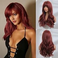 Honygebia Dark Red Wig with Bangs - Burgundy Wigs for Women, Wine Red Long Straight Layered Realistic Hair, Natural Synthetic Heat Resistant Wigs for HalloweenChristmasCosplayParty Lightinthebox - thumbnail